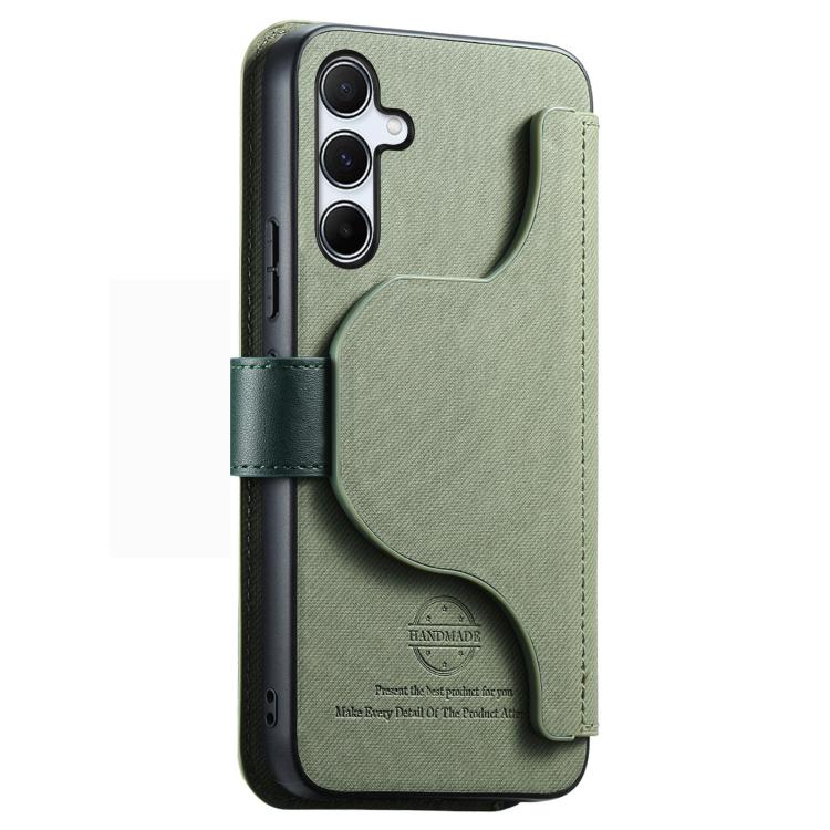 For Galaxy A35 5G Twill Fabric MagSafe RFID Anti-theft Zipper Wallet Leather Phone Case