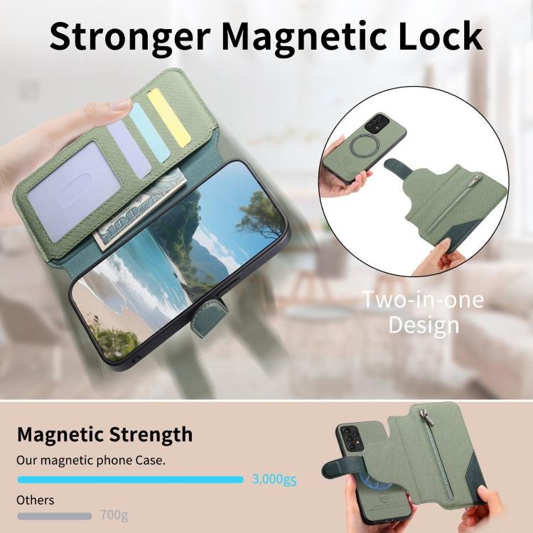 For Galaxy A53 5G Twill Fabric MagSafe RFID Anti-theft Zipper Wallet Leather Phone Case