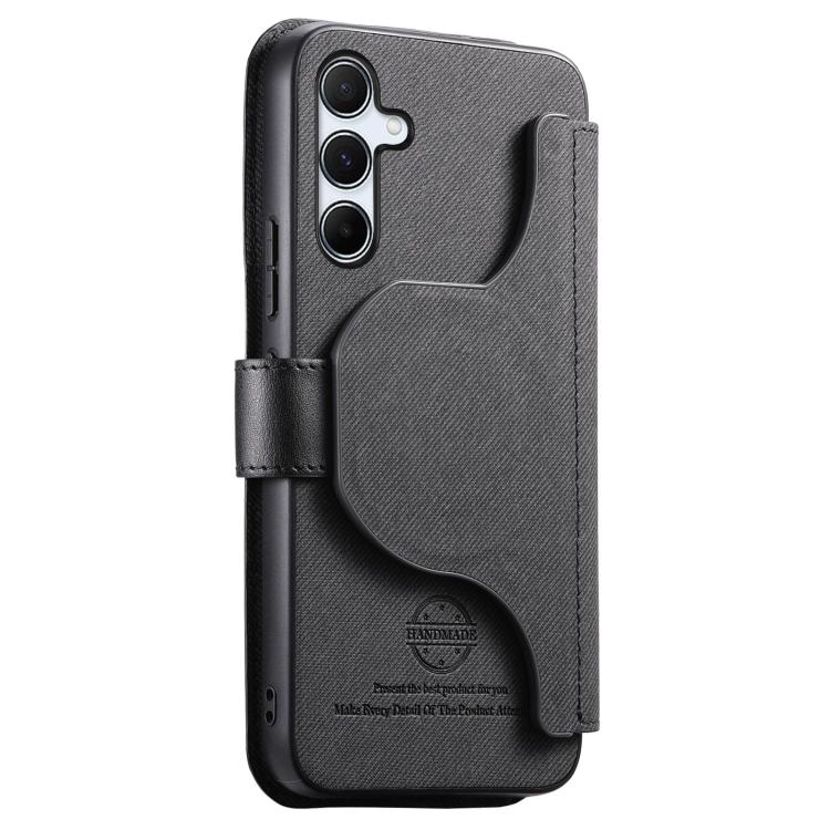 For Galaxy A55 5G Twill Fabric MagSafe RFID Anti-theft Zipper Wallet Leather Phone Case