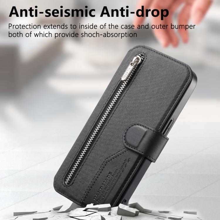 For Galaxy A04 Twill Fabric MagSafe RFID Anti-theft Zipper Wallet Leather Phone Case