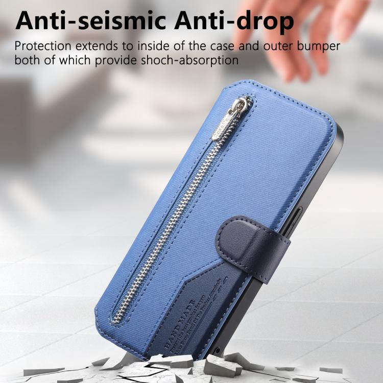 For Galaxy A04 Twill Fabric MagSafe RFID Anti-theft Zipper Wallet Leather Phone Case