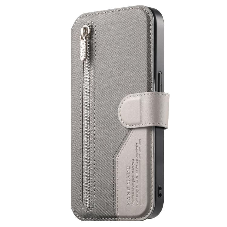 For Galaxy A04 Twill Fabric MagSafe RFID Anti-theft Zipper Wallet Leather Phone Case