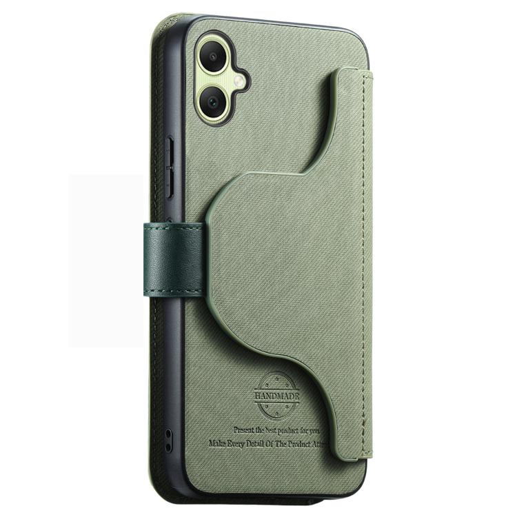 For Galaxy A04 Twill Fabric MagSafe RFID Anti-theft Zipper Wallet Leather Phone Case