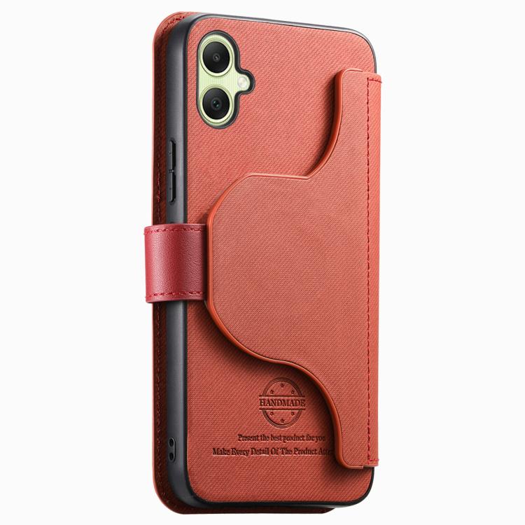 For Galaxy A04 Twill Fabric MagSafe RFID Anti-theft Zipper Wallet Leather Phone Case