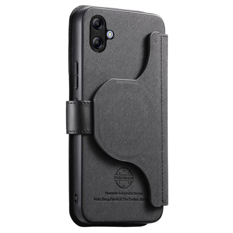 For Galaxy A04e / M04 / F04 Twill Fabric MagSafe RFID Anti-theft Zipper Wallet Leather Phone Case