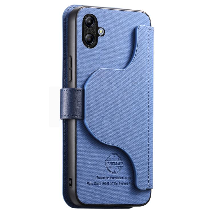 For Galaxy A04e / M04 / F04 Twill Fabric MagSafe RFID Anti-theft Zipper Wallet Leather Phone Case