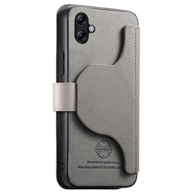 For Galaxy A04e / M04 / F04 Twill Fabric MagSafe RFID Anti-theft Zipper Wallet Leather Phone Case