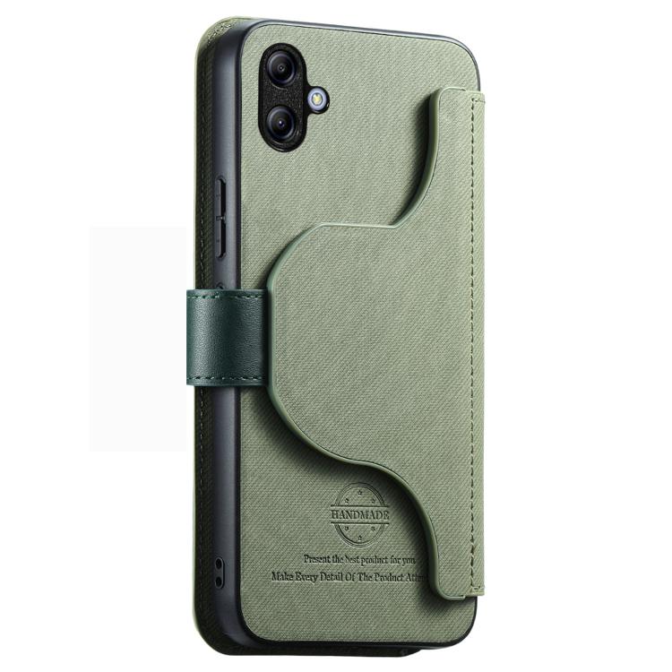 For Galaxy A04e / M04 / F04 Twill Fabric MagSafe RFID Anti-theft Zipper Wallet Leather Phone Case