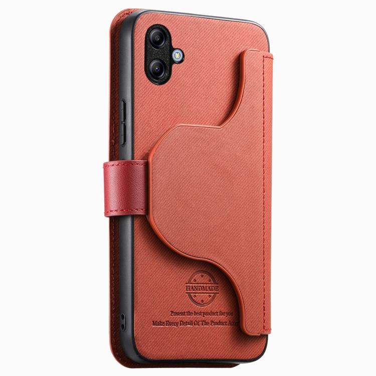 For Galaxy A04e / M04 / F04 Twill Fabric MagSafe RFID Anti-theft Zipper Wallet Leather Phone Case