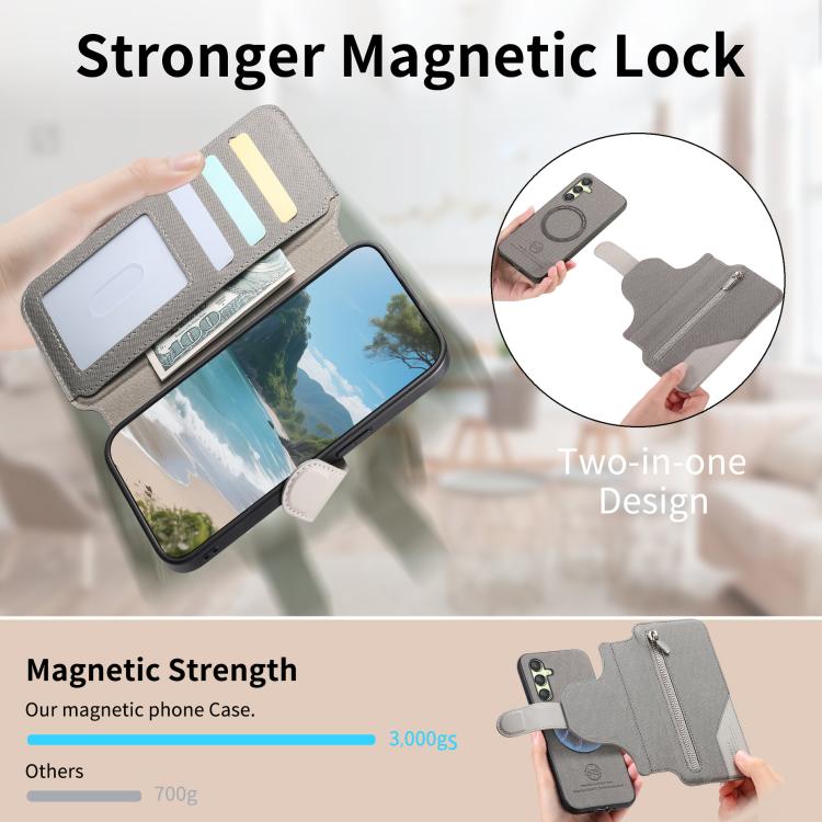 For Galaxy A05s Twill Fabric MagSafe RFID Anti-theft Zipper Wallet Leather Phone Case
