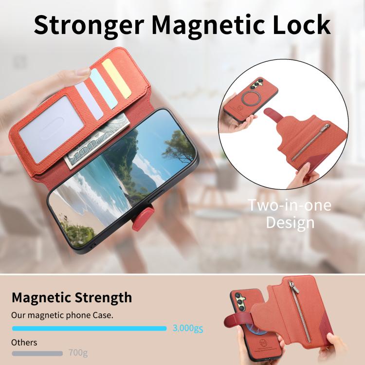 For Galaxy A05s Twill Fabric MagSafe RFID Anti-theft Zipper Wallet Leather Phone Case