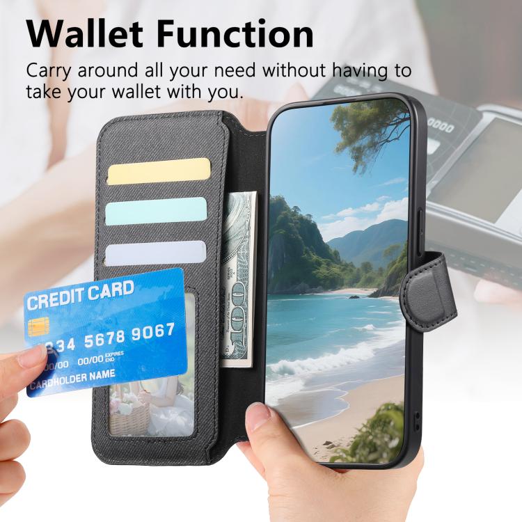 For Galaxy A06 4G Twill Fabric MagSafe RFID Anti-theft Zipper Wallet Leather Phone Case