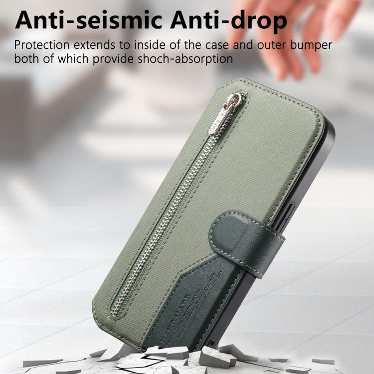 For Galaxy A17 4G / 5G Twill Fabric MagSafe RFID Anti-theft Zipper Wallet Leather Phone Case