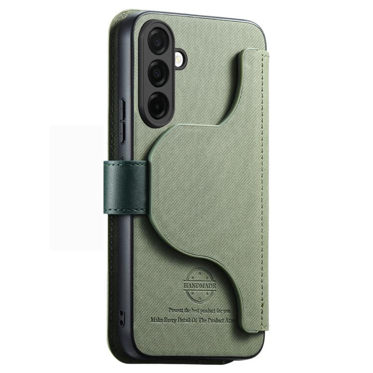 For Galaxy A57 5G Twill Fabric MagSafe RFID Anti-theft Zipper Wallet Leather Phone Case
