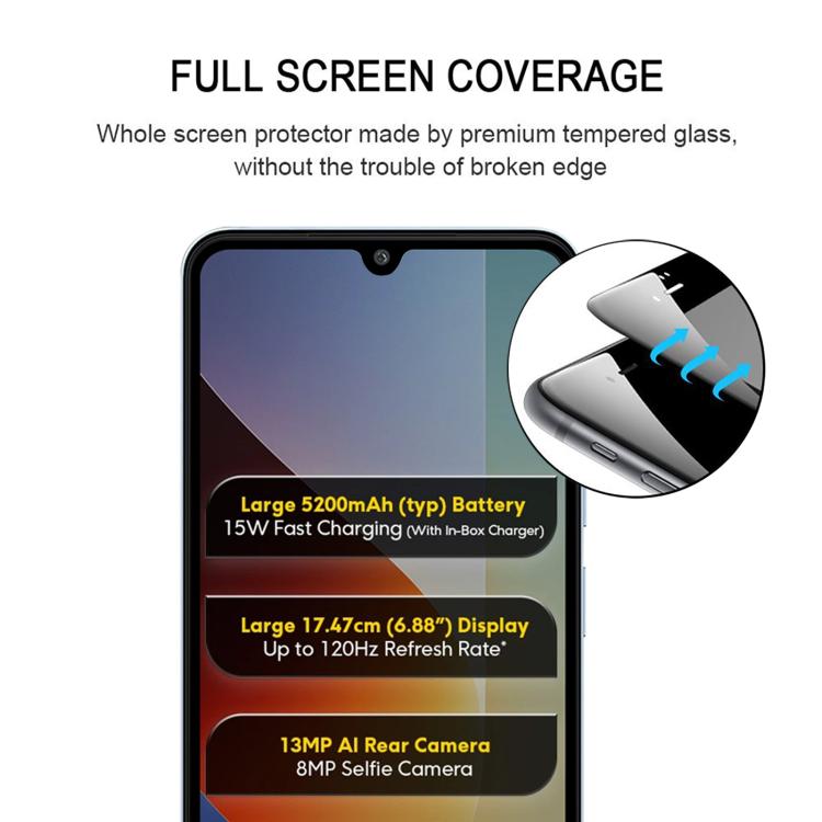 For Xiaomi Poco C81x 4G High Aluminum Full Screen Silk Printing Tempered Glass Film