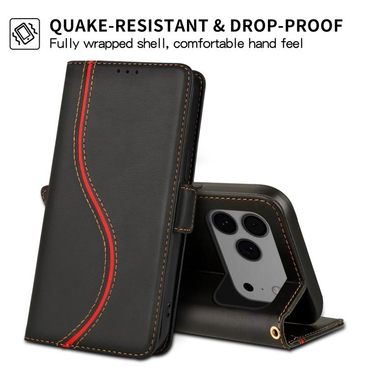 For iPhone 17 Pro Max Side Buckle S Curve Leather Phone Case