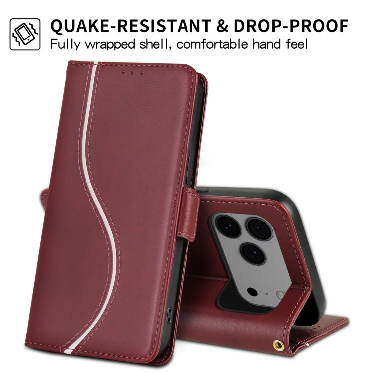 For iPhone 17 Pro Max Side Buckle S Curve Leather Phone Case