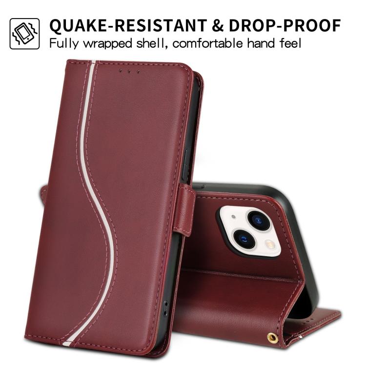 For iPhone 15 Plus Side Buckle S Curve Leather Phone Case