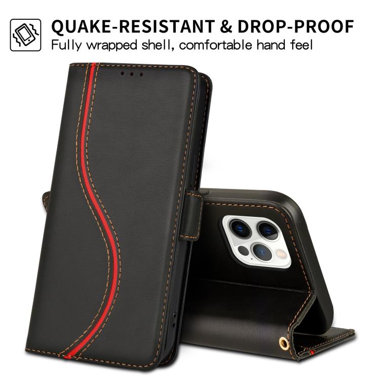 For iPhone 12 Pro Max Side Buckle S Curve Leather Phone Case