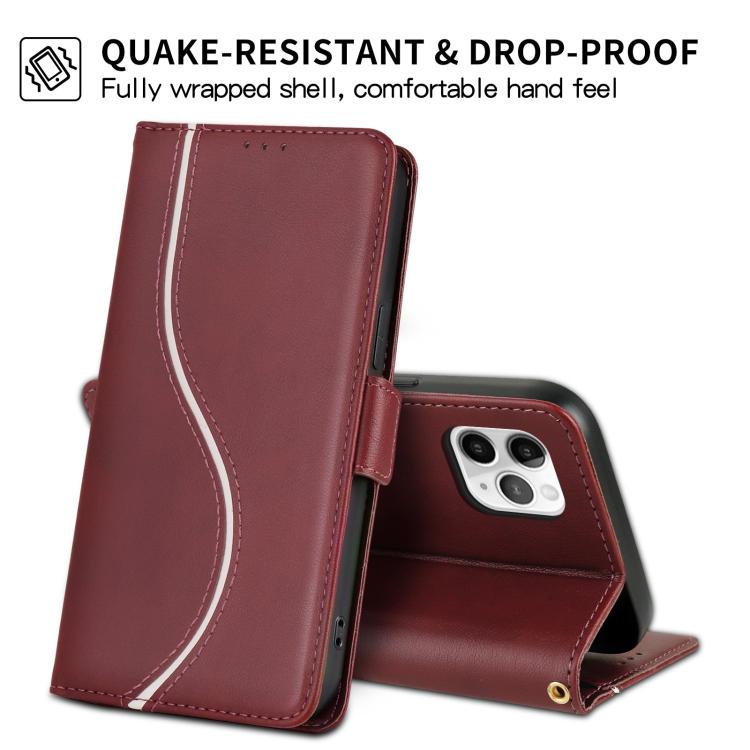 For iPhone 11 Pro Max Side Buckle S Curve Leather Phone Case