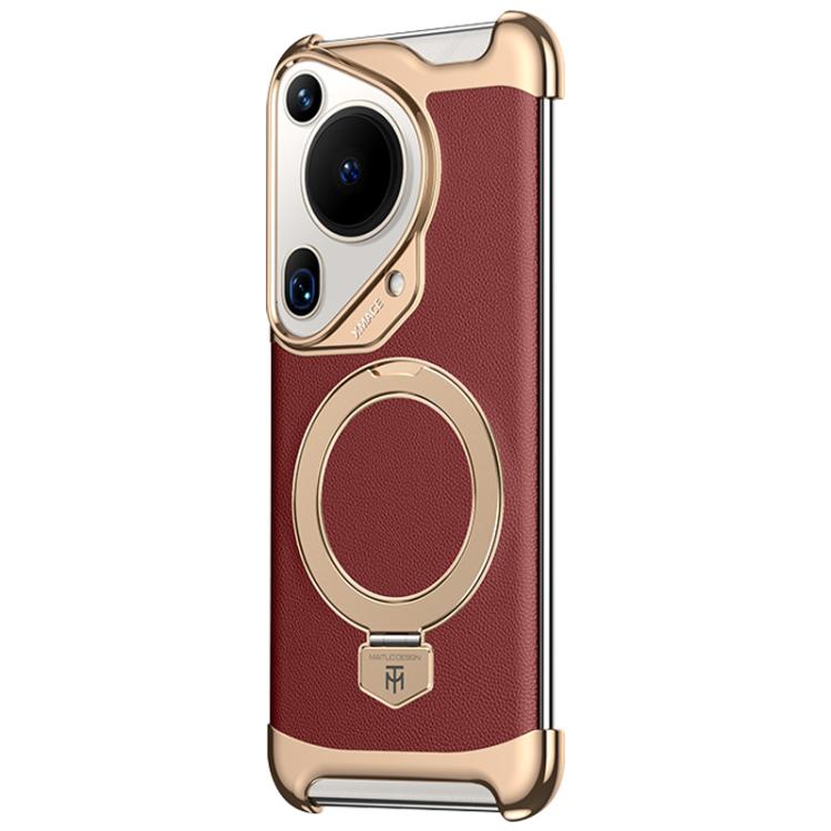 For Huawei Pura 70 Ultra Borderless MagSafe Ring Holder Plain Leather Phone Case