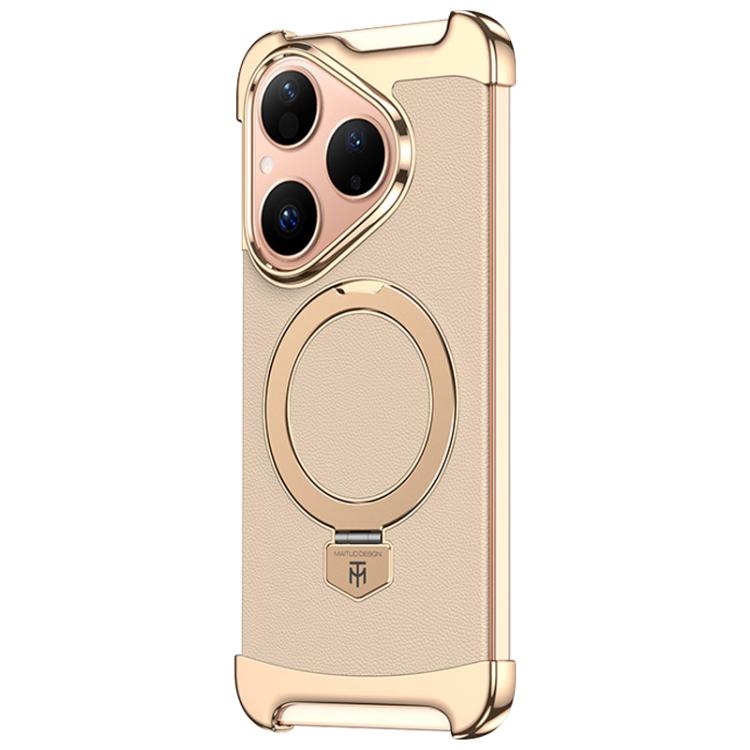 For Huawei Pura 80 Borderless MagSafe Ring Holder Plain Leather Phone Case