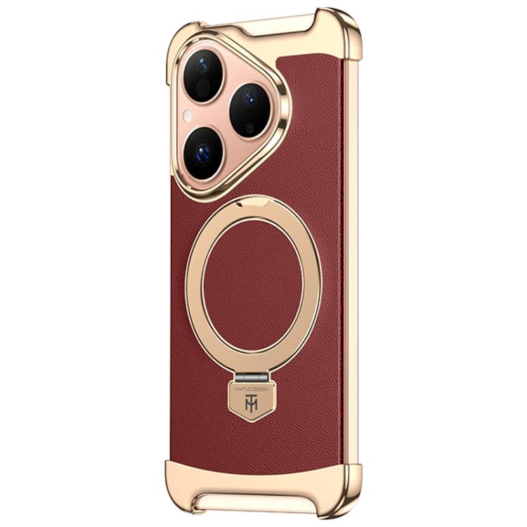 For Huawei Pura 80 Borderless MagSafe Ring Holder Plain Leather Phone Case