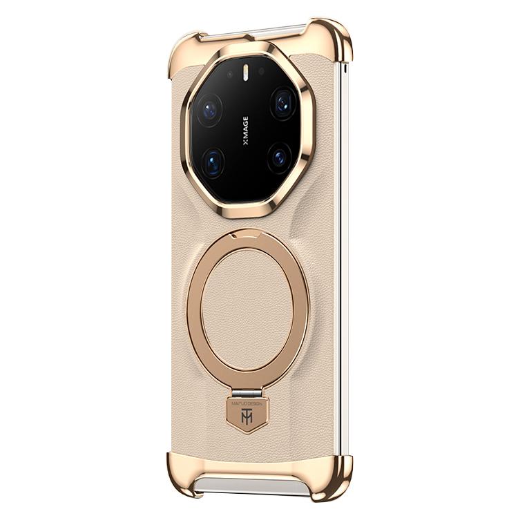 For Huawei Mate 80 RS Ultimate Borderless MagSafe Ring Holder Plain Leather Phone Case