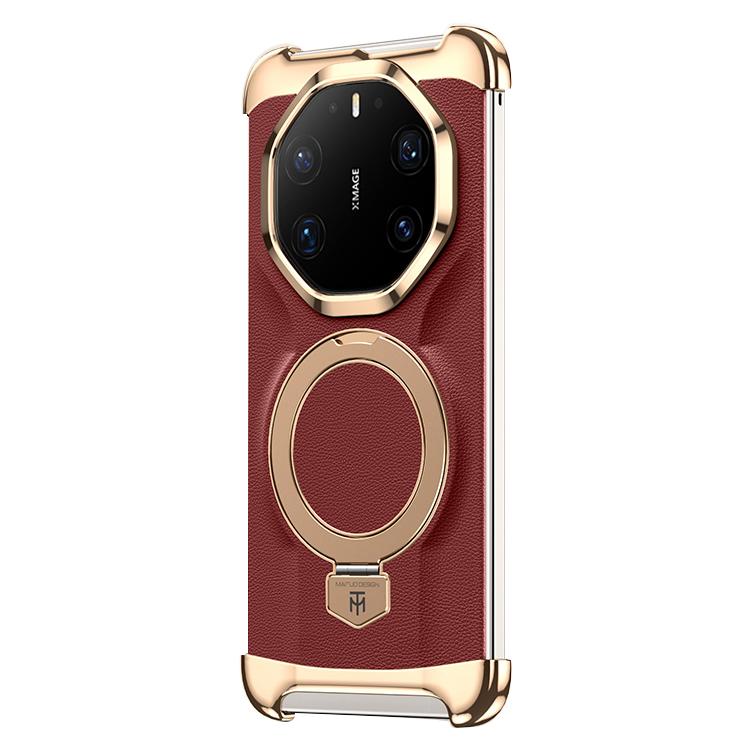 For Huawei Mate 80 RS Ultimate Borderless MagSafe Ring Holder Plain Leather Phone Case