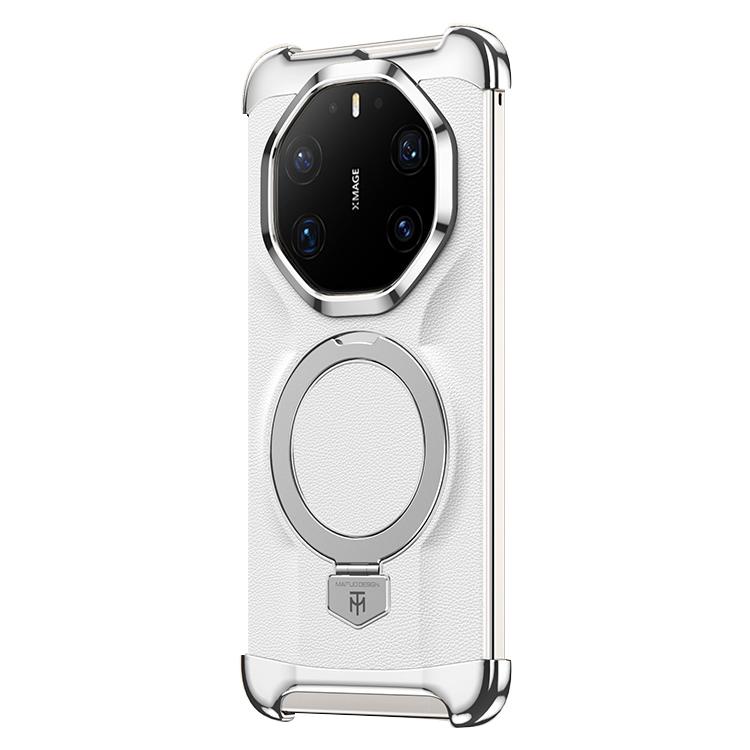 For Huawei Mate 80 RS Ultimate Borderless MagSafe Ring Holder Plain Leather Phone Case