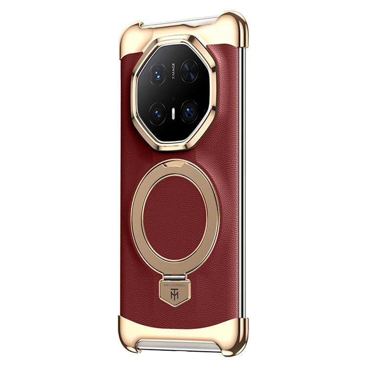For Huawei Mate 70 RS Ultimate Borderless MagSafe Ring Holder Plain Leather Phone Case