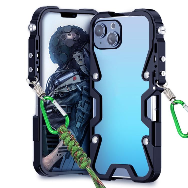 For iPhone 12 Trigger Design Hollow Metal Frame Phone Case with Lanyard