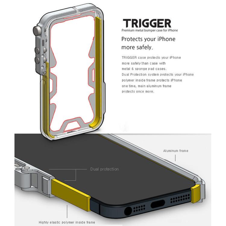 For iPhone 15 Trigger Design Hollow Metal Frame Phone Case with Lanyard