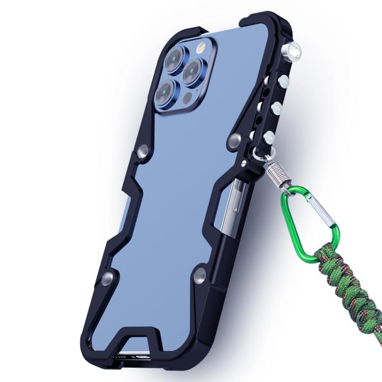 For iPhone 12 Trigger Design Hollow Metal Frame Phone Case with Lanyard
