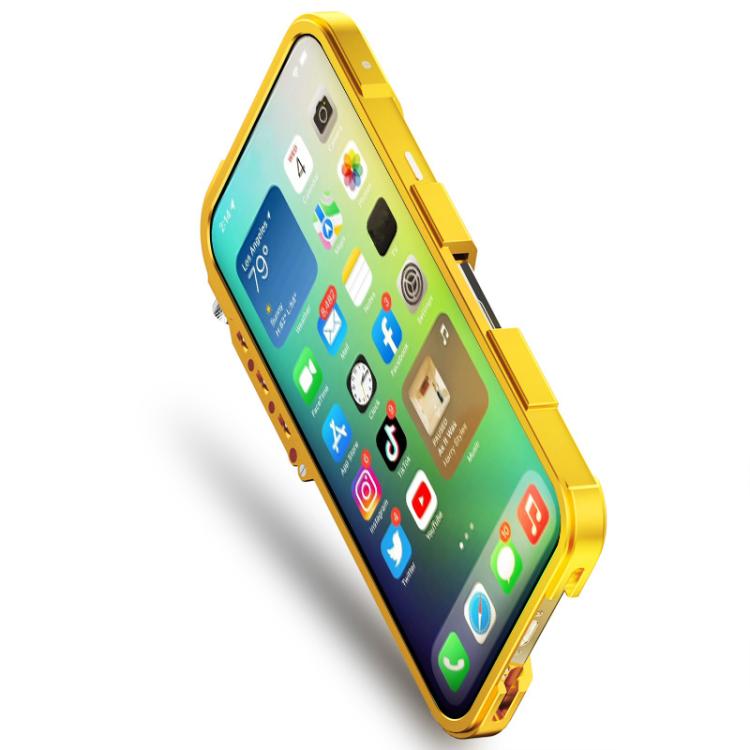 For iPhone 13 Pro Trigger Design Hollow Metal Frame Phone Case with Lanyard