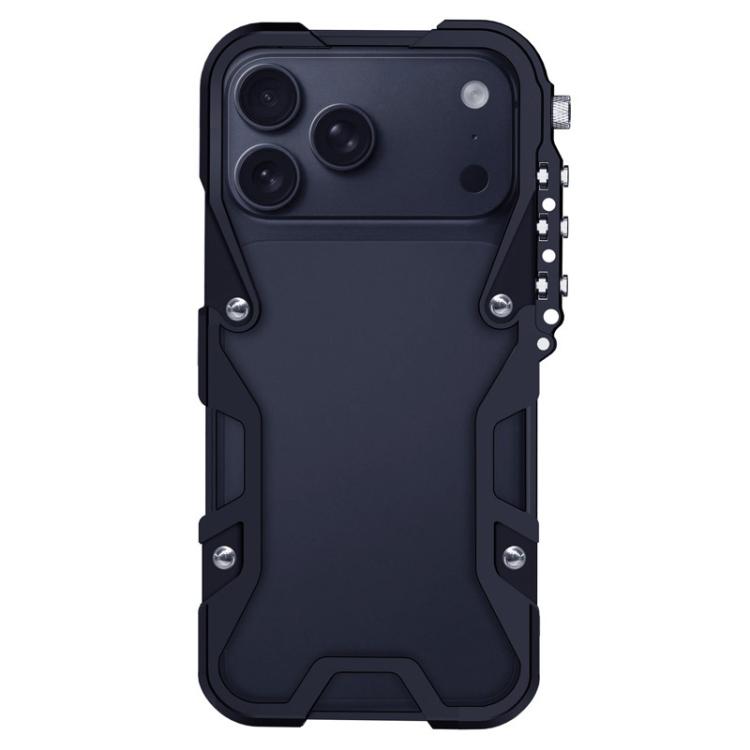 For iPhone 17 Pro Trigger Design Hollow Metal Frame Phone Case with Lanyard