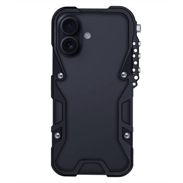 For iPhone 17 Trigger Design Hollow Metal Frame Phone Case with Lanyard
