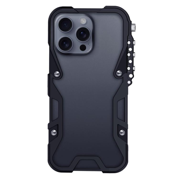 For iPhone 16 Pro Max Trigger Design Hollow Metal Frame Phone Case with Lanyard