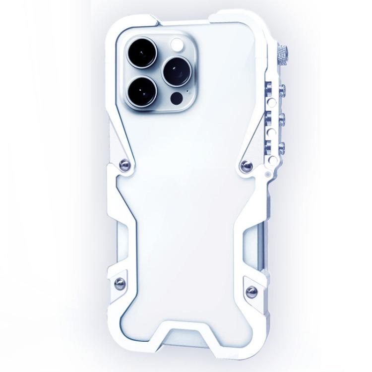 For iPhone 16 Pro Trigger Design Hollow Metal Frame Phone Case with Lanyard