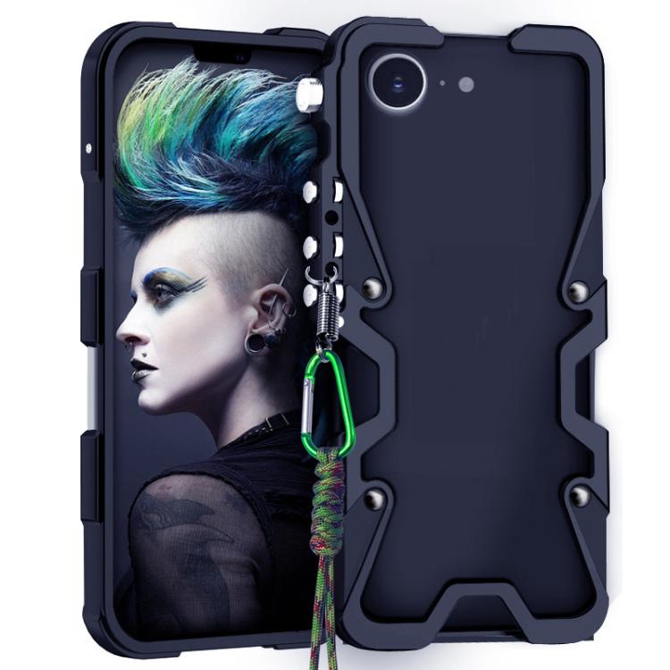 For iPhone 17e / 16e Trigger Design Hollow Metal Frame Phone Case with Lanyard