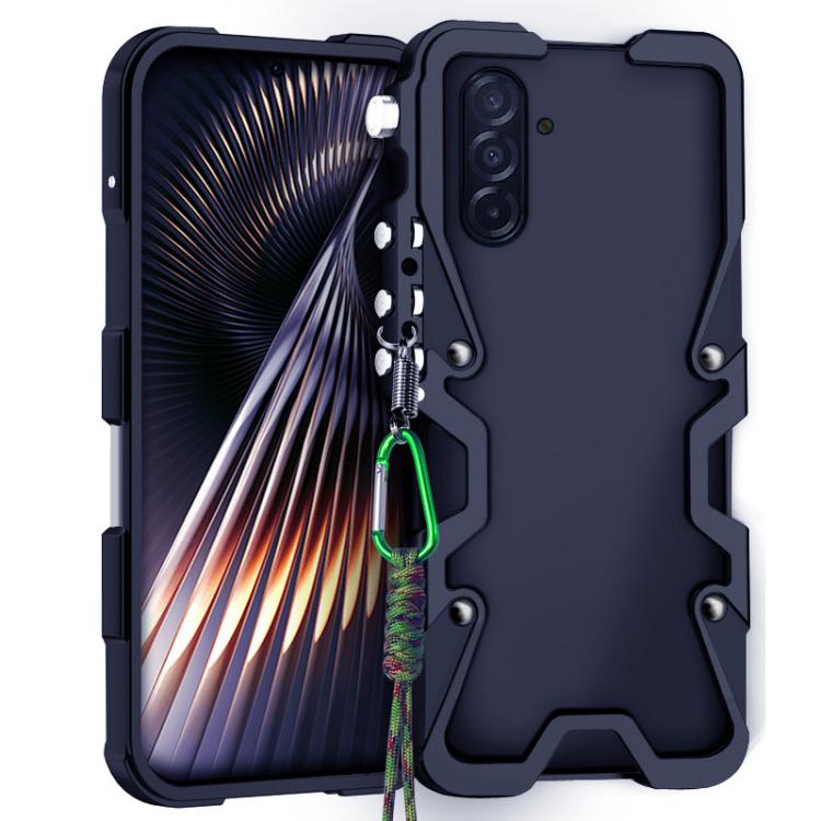 For Samsung Galaxy A56 5G Trigger Design Hollow Metal Frame Phone Case with Lanyard