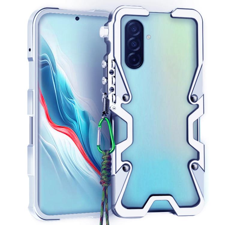 For Samsung Galaxy A56 5G Trigger Design Hollow Metal Frame Phone Case with Lanyard