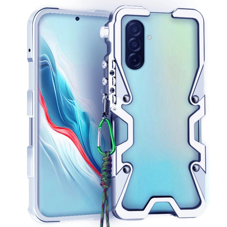For Samsung Galaxy A36 5G Trigger Design Hollow Metal Frame Phone Case with Lanyard