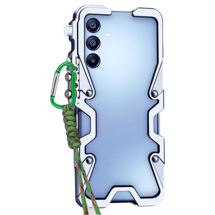 For Samsung Galaxy A15 4G / 5G Trigger Design Hollow Metal Frame Phone Case with Lanyard