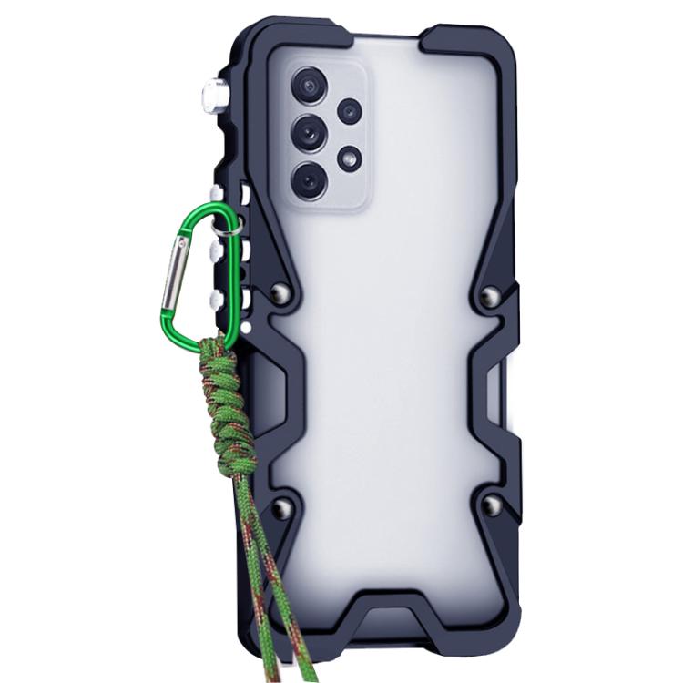 For Samsung Galaxy A72 4G / 5G Trigger Design Hollow Metal Frame Phone Case with Lanyard