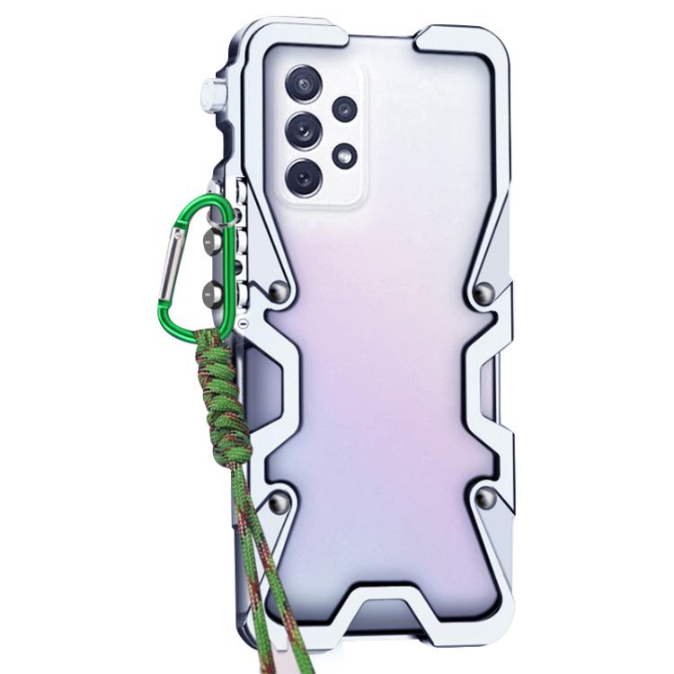 For Samsung Galaxy A72 4G / 5G Trigger Design Hollow Metal Frame Phone Case with Lanyard