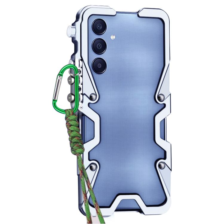 For Samsung Galaxy A25 5G Trigger Design Hollow Metal Frame Phone Case with Lanyard
