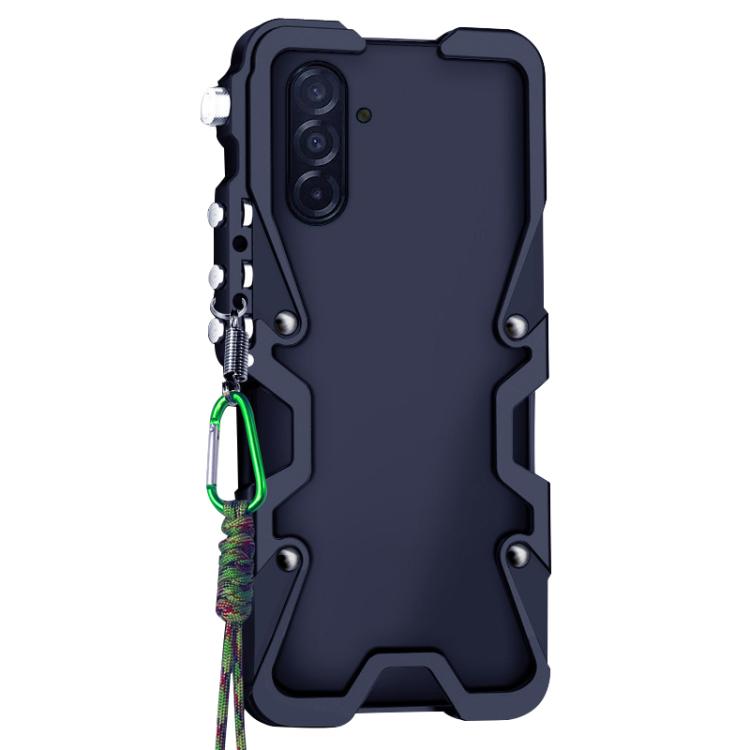 For Samsung Galaxy A26 5G Trigger Design Hollow Metal Frame Phone Case with Lanyard