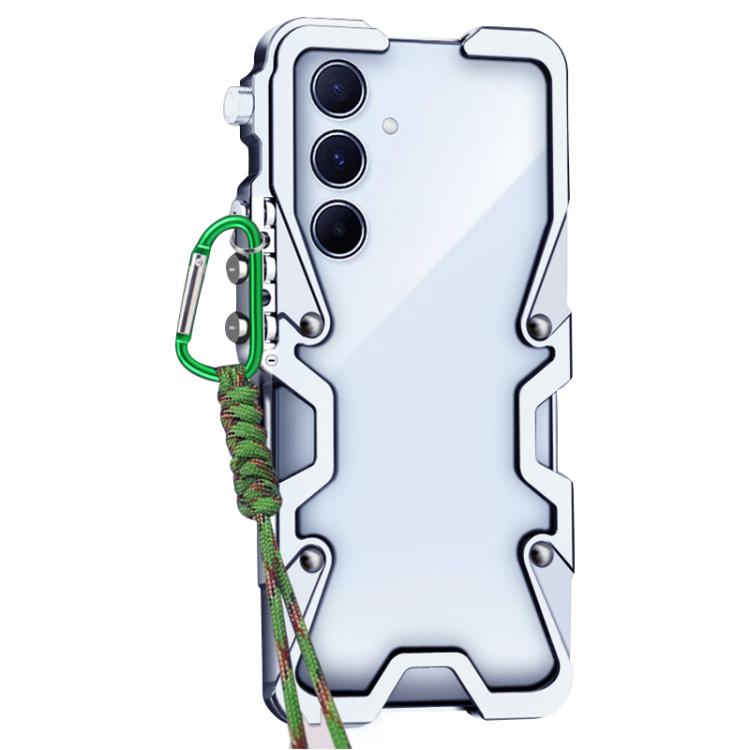 For Samsung Galaxy A55 5G Trigger Design Hollow Metal Frame Phone Case with Lanyard