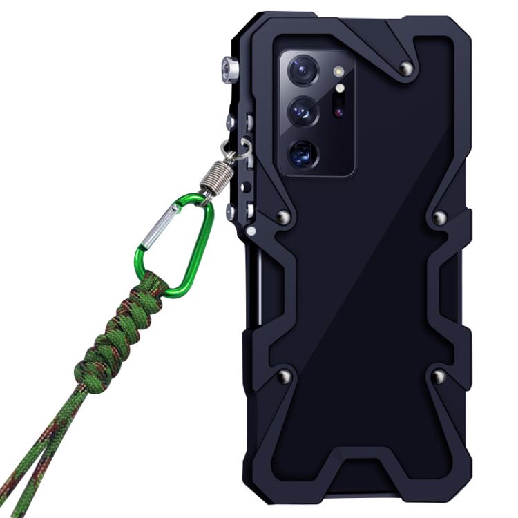 For Samsung Galaxy Note20 Ultra Trigger Design Hollow Metal Frame Phone Case with Lanyard